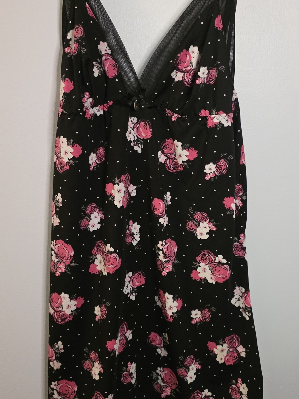 Jessica Simpson Black Slip Dress with Pink and White Rose Print